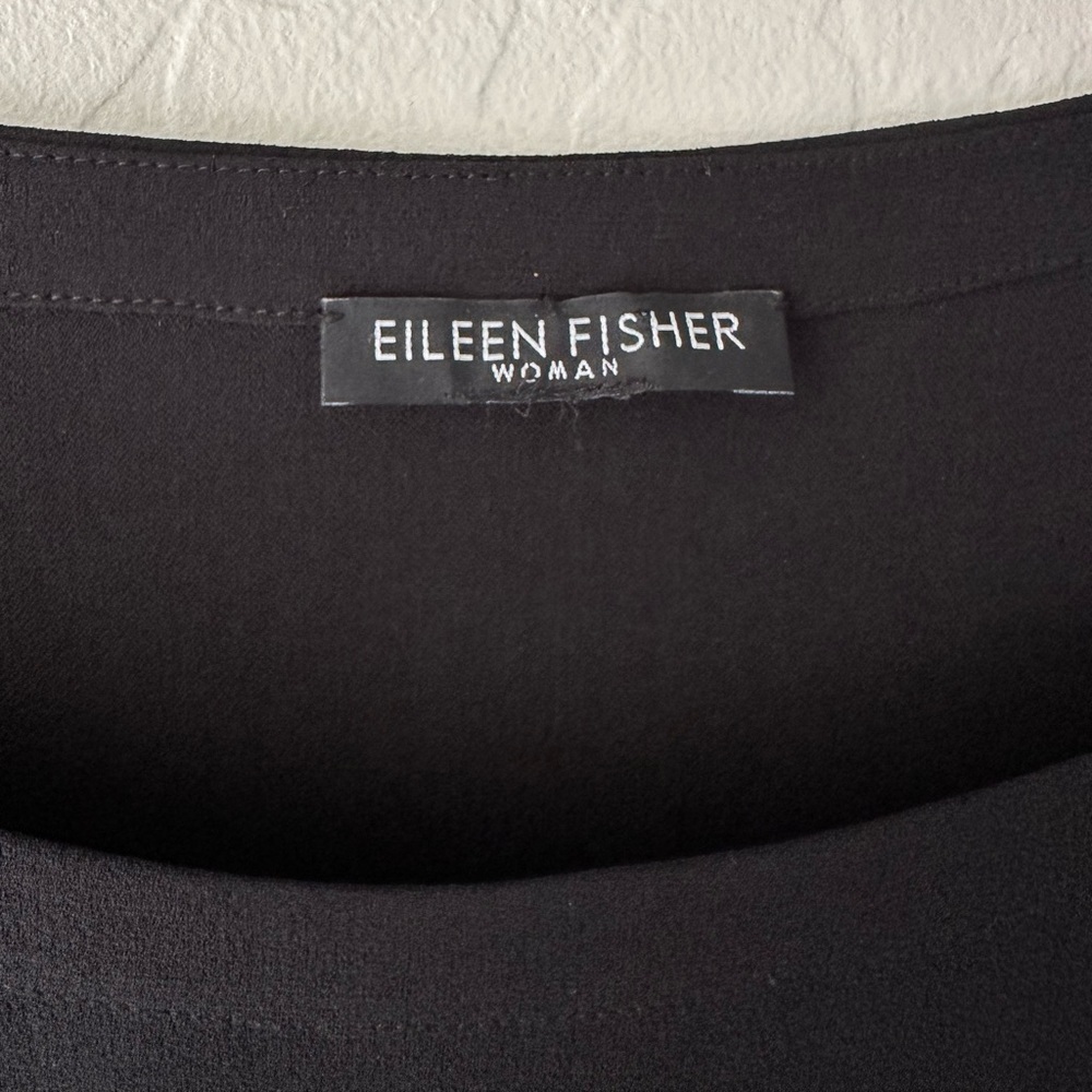 Eileen Fisher Silk Black Shift Dress 3/4 Sleeve, L EUC - Picture 3 of 8